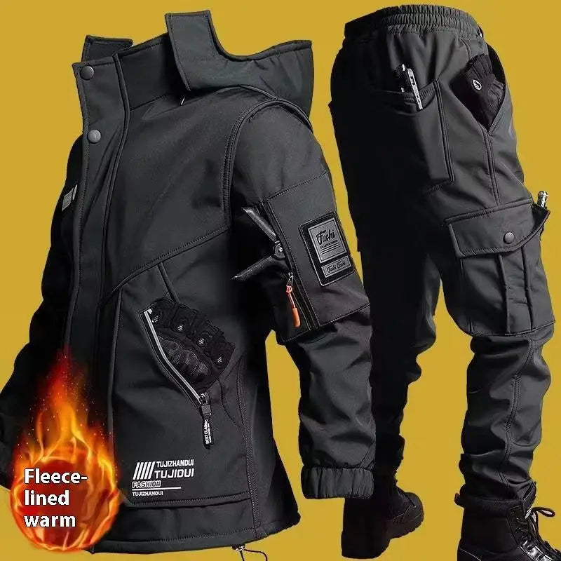 Men'S Motorcycle Jacket With Autumn And Winter Velvet Training Set Anti-Wear Waterproof Cold Resistant Jacket