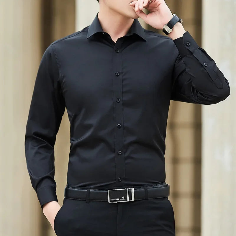 Men’s Big & Tall Business Shirt – Solid Color Long Sleeve (up to 8XL)-HighTouch