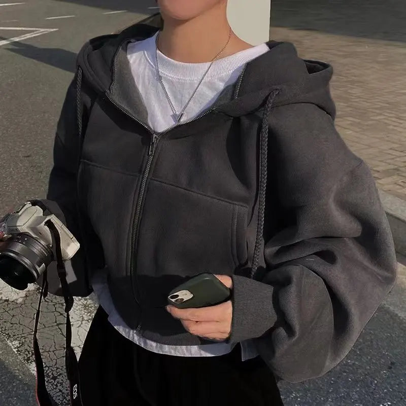 Women’s Fleece‑Lined Cropped Zip Hoodie