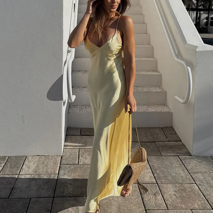V‑Neck Sling Maxi Dress – Elegant Loose Fit Summer Dress
