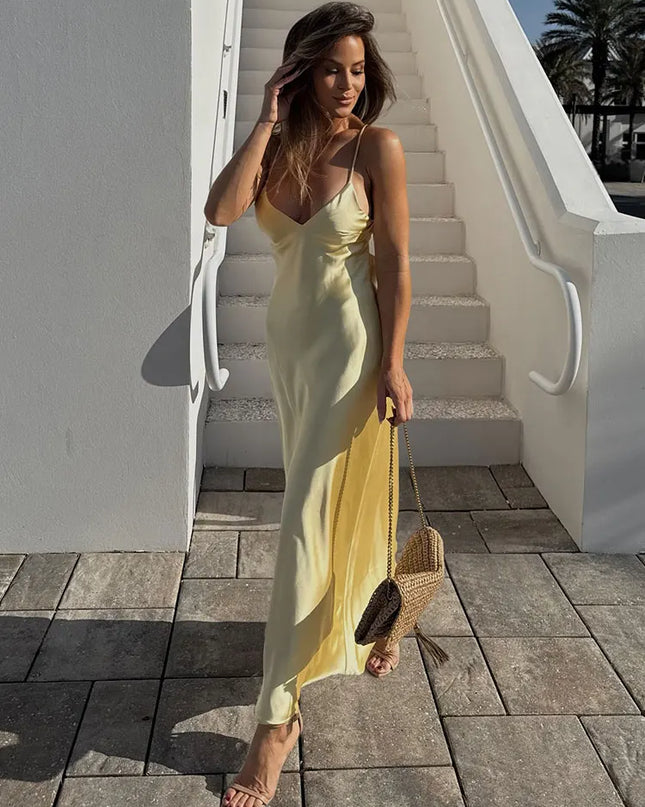V‑Neck Sling Maxi Dress – Elegant Loose Fit Summer Dress