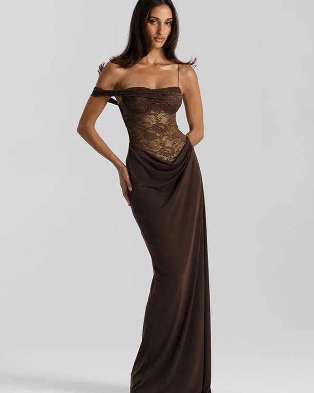 One-Shoulder Lace Maxi Dress