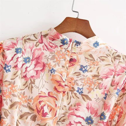 Zach Ailsa Stand-Collar Long-Sleeve Printed with Belt Shirt Style Dress