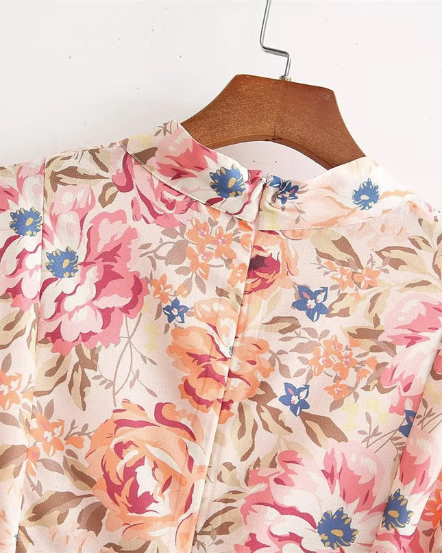 Zach Ailsa Stand-Collar Long-Sleeve Printed with Belt Shirt Style Dress