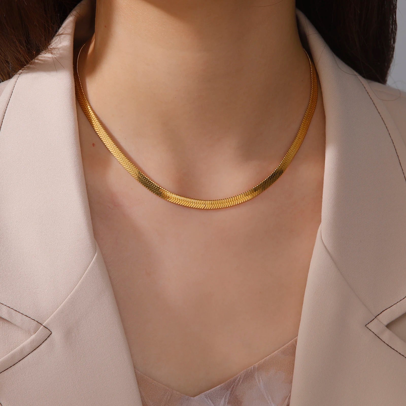 Gold Colour Stainless Steel Snake Chain Necklace