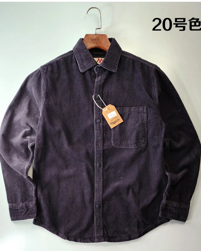 Vintage Retro Corduroy Button-Down Shirt Men –  Cotton Long Sleeve