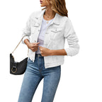 Slim-Fit Button-Down Denim Jacket – Cropped Denim Jacket-HighTouch