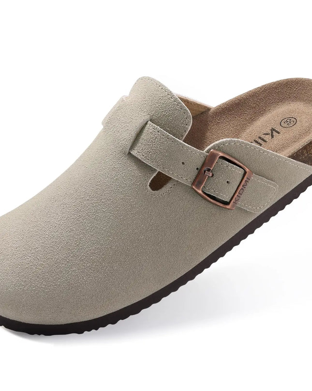 Women’s Cork Slippers with Arch Support – Comwarm Suede Non-Slip Clogs