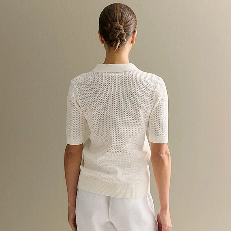 Tornova Loose Knit Polo Tee – Summer Casual Women's Top