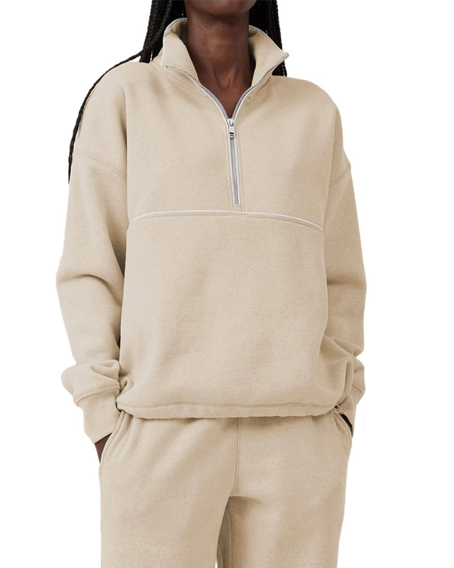 Colour-Block Half-Zip Pullover Sweatshirt – Loose Streetwear Long Sleeve
