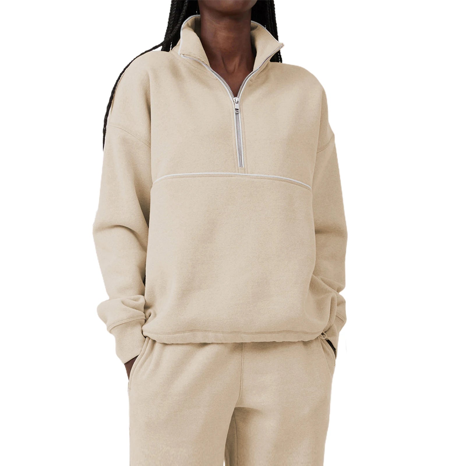 Colour-Block Half-Zip Pullover Sweatshirt – Loose Streetwear Long Sleeve