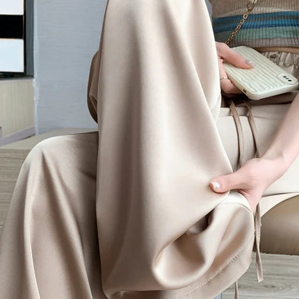 Cool & Chic – Ice Silk Satin High-Waist Wide-Leg Pants