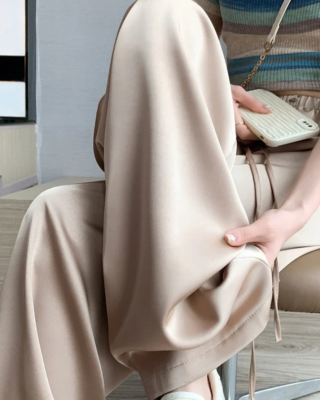 Cool & Chic – Ice Silk Satin High-Waist Wide-Leg Pants