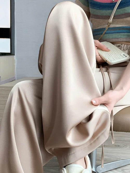 Cool & Chic – Ice Silk Satin High-Waist Wide-Leg Pants-HighTouch