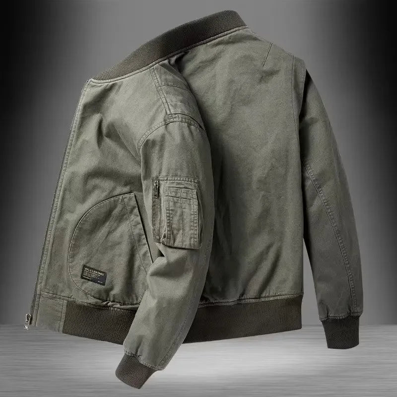 Unisex Vintage Cotton Loose-Fit Bomber Jacket – Lightweight Streetwear-HighTouch