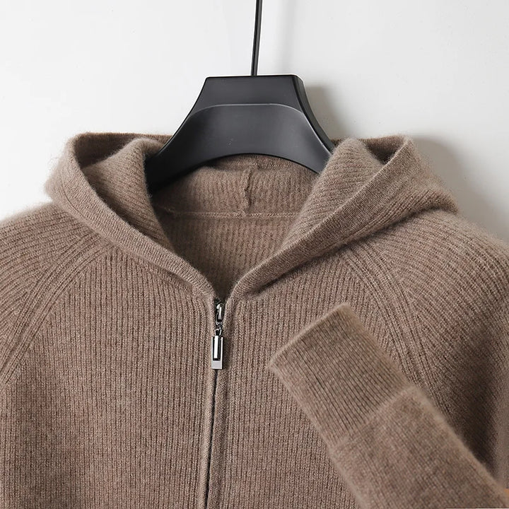 Wool Zip Hoodie Cardigan Men ‒ Thick Knit Autumn/Winter Zip Jacket-HighTouch