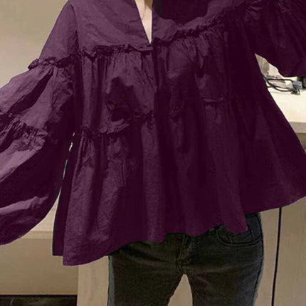 Zanzea Elegant Puff Sleeve Ruffle Blouse – Women’s Tunic Shirt