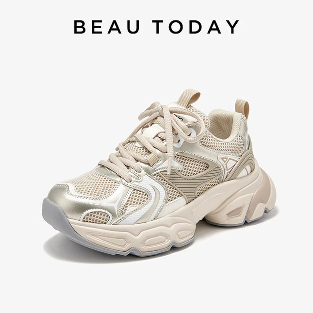 BeauToday Mesh Patchwork Chunky Sole Lace-Up Sneakers for Women