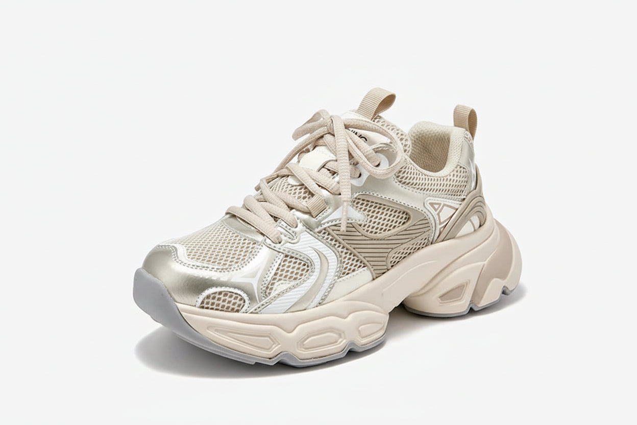 BeauToday Mesh Patchwork Chunky Sole Lace-Up Sneakers for Women