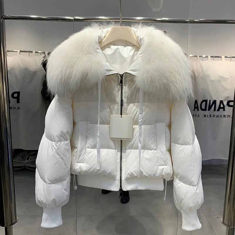 Short White Duck Down Parka Women-HighTouch