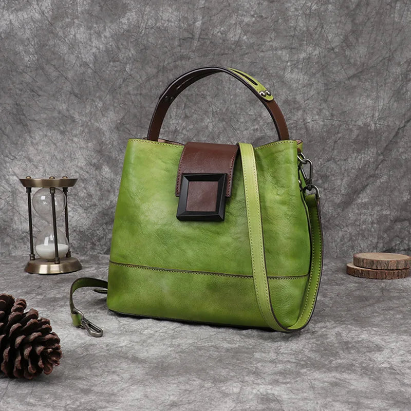 Top-Grain Leather Bucket Bag for Women ‒ Handmade Designer Office & Travel Purse