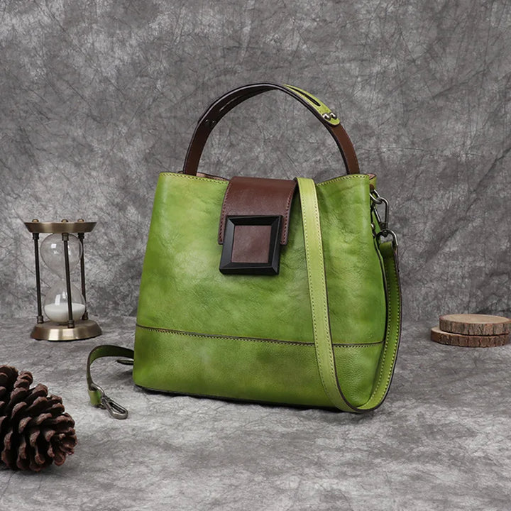 Top-Grain Leather Bucket Bag for Women ‒ Handmade Designer Office & Travel Purse-HighTouch