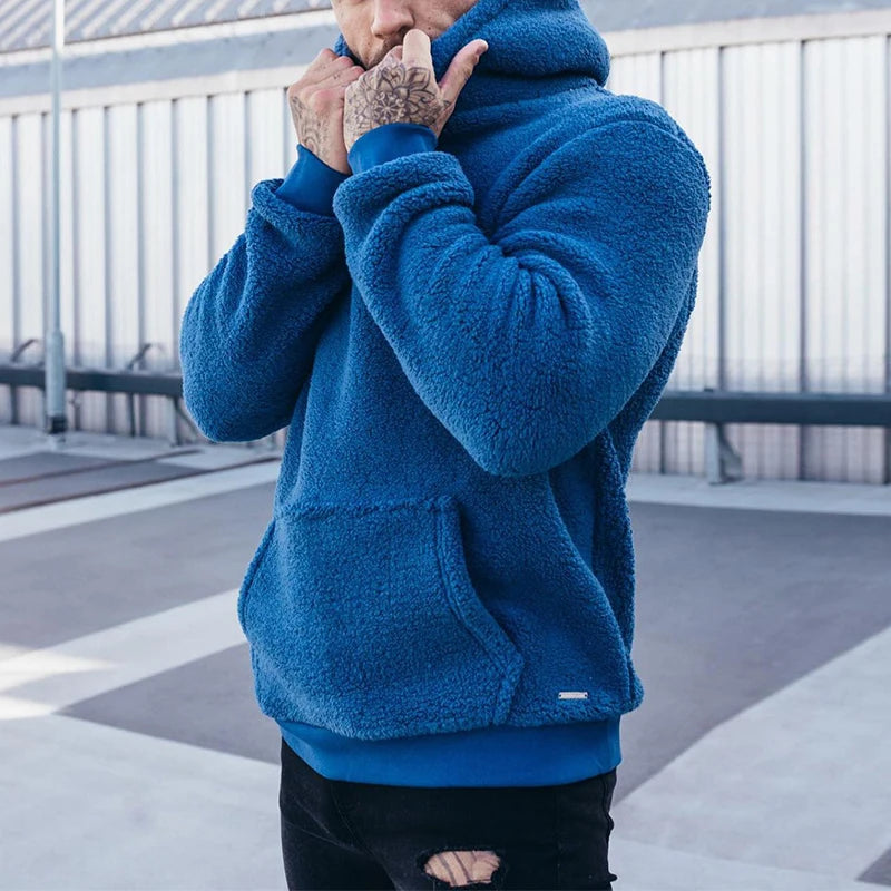 Solid Colour Zipped Fleece Hoodie Men-HighTouch