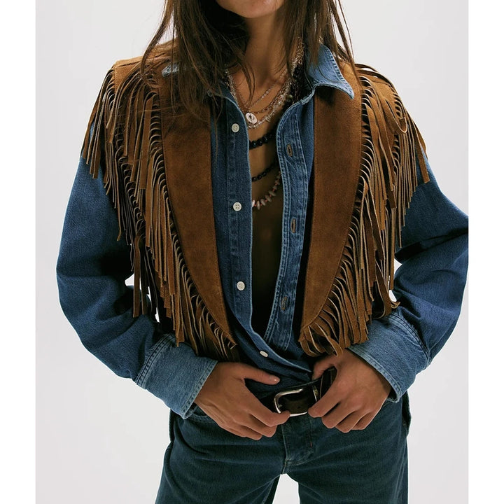 Vintage Studded Faux Suede Tassel Vest