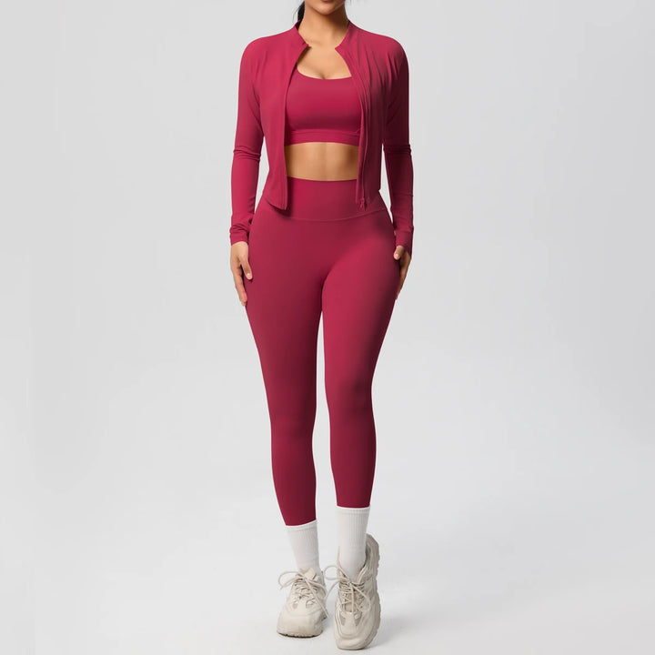 Women Gym Set 3 Piece Workout Outfit Fitness Activewear-HighTouch