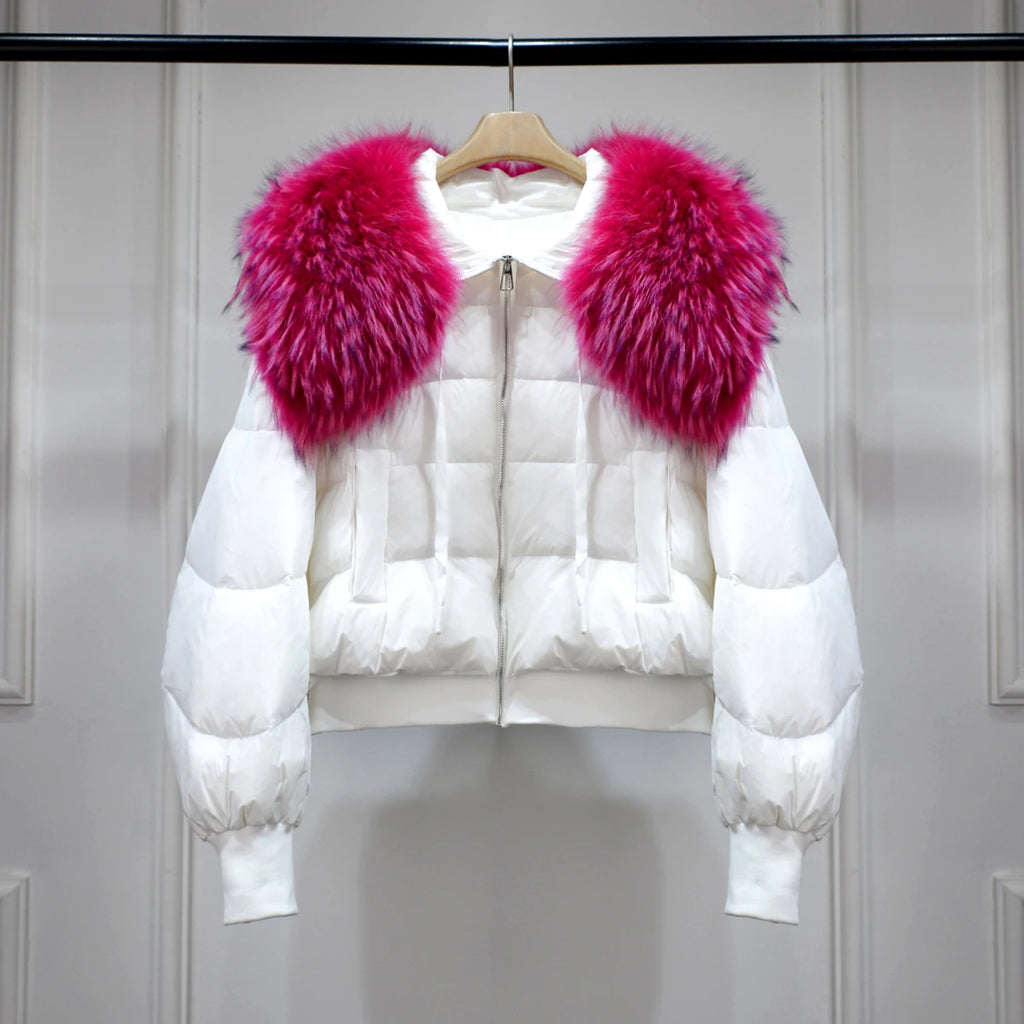 Short White Duck Down Parka Women-HighTouch