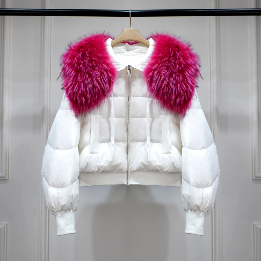 Short White Duck Down Parka Women-HighTouch
