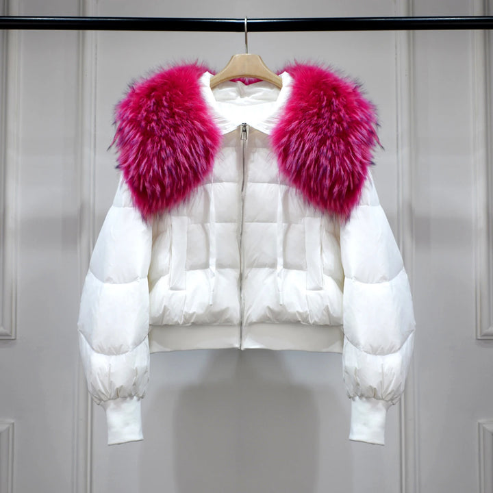 Short White Duck Down Parka Women-HighTouch