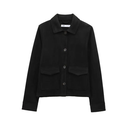 Women's Winter Zipper Jacket - Elegant Short Street Coat with Pocket