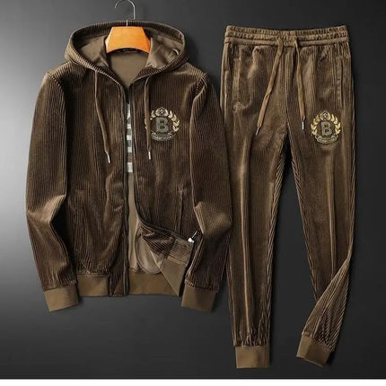 Men’s Gold Velvet Tracksuit – Hooded Zip Jacket & Joggers