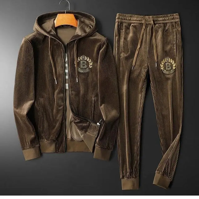 Men’s Gold Velvet Tracksuit – Hooded Zip Jacket & Joggers