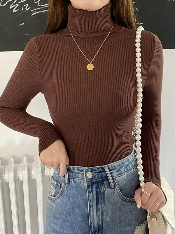 Women's Cashmere Turtleneck Sweater Soft Knit Autumn Winter Top-HighTouch