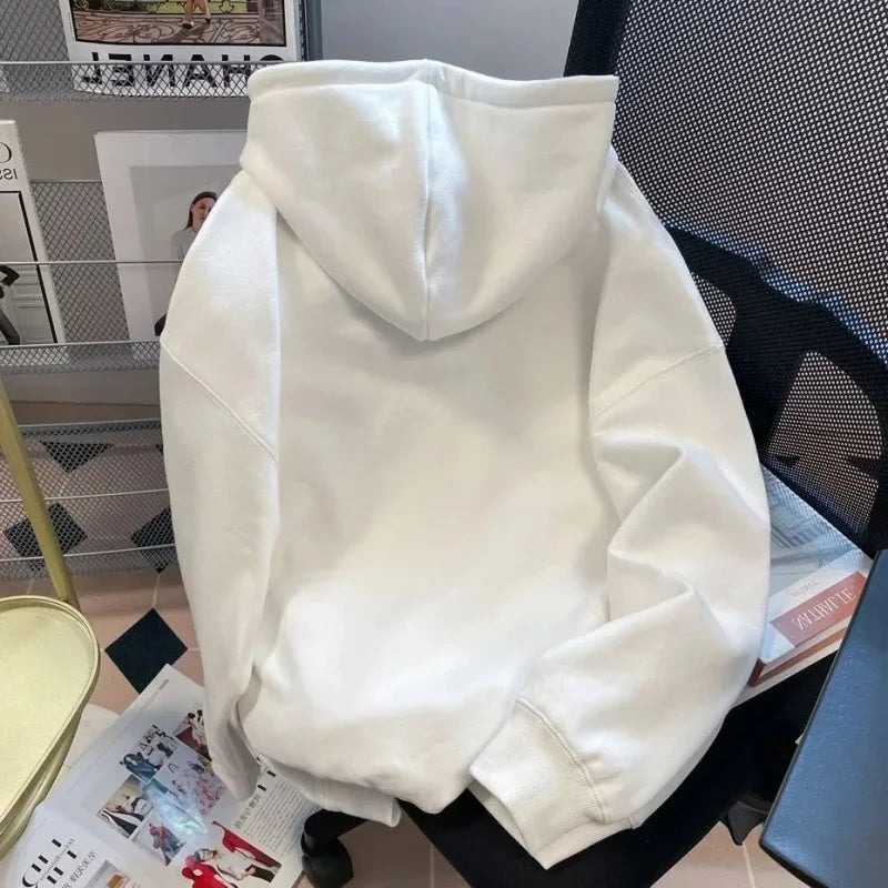 Plus-Size Fleece-Lined Oversized Hoodie – Korean Lazy-Style Warm Pullover