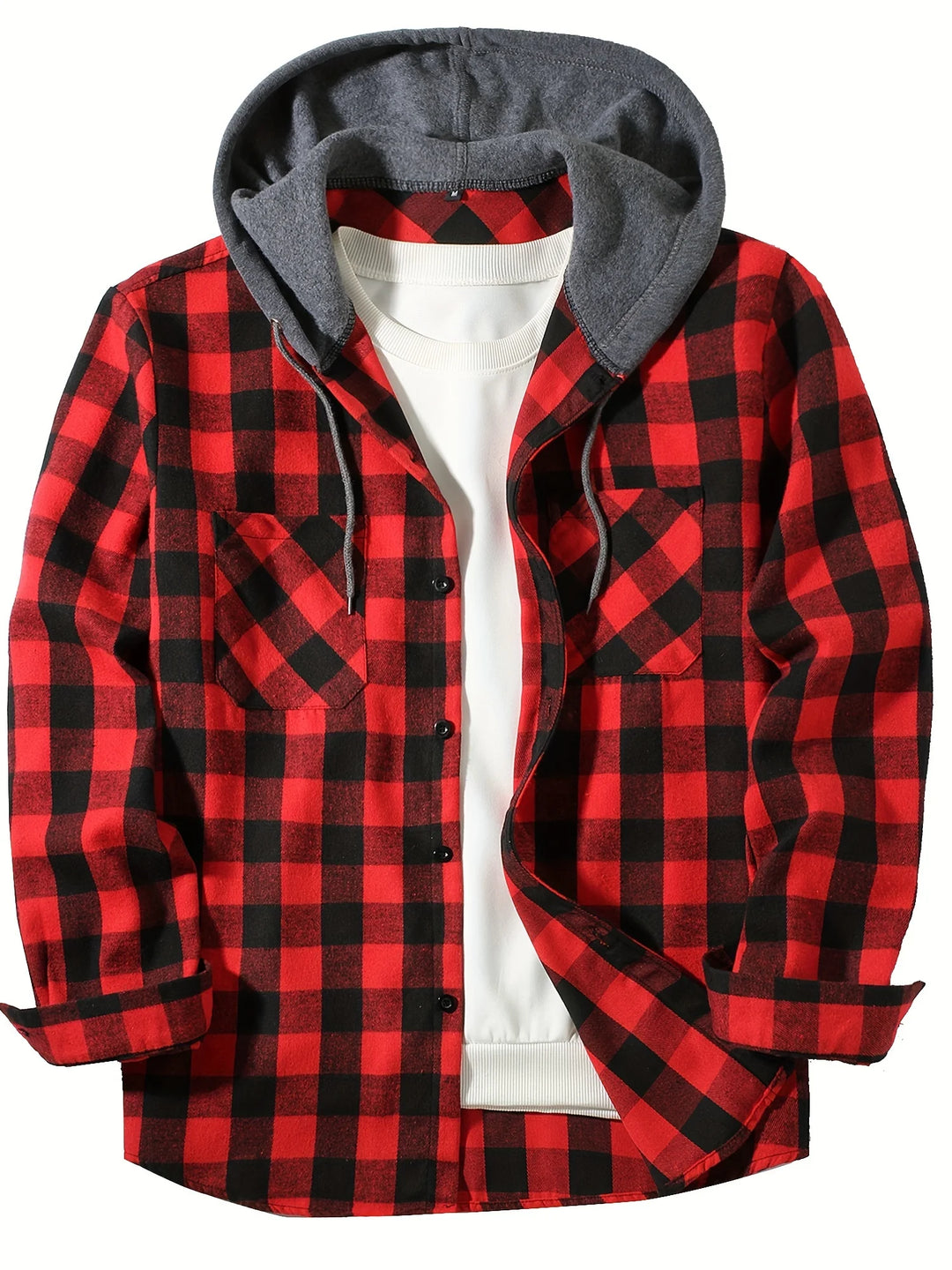 Men's Hooded Plaid Flannel Shirt - Slim Fit Shacket Jacket