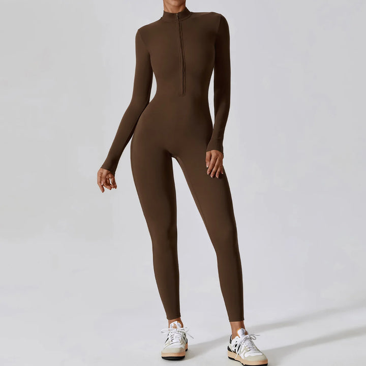Women’s Slim Fit Jumpsuit Long Sleeve Zip Front Casual Outfit-HighTouch