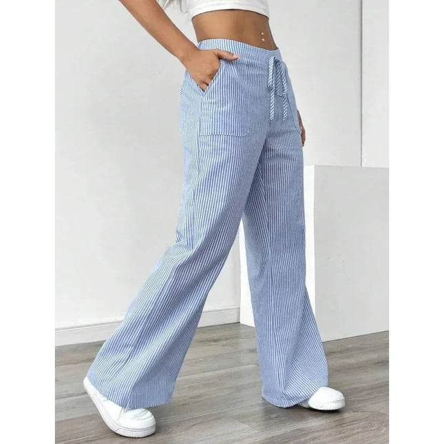 Women’s High-Waisted Loose Wide-Leg Striped Trousers