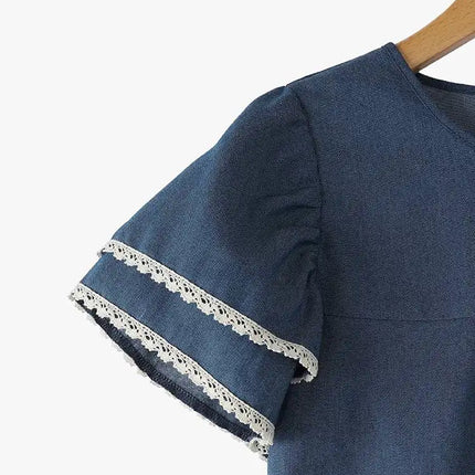 Zanzea Lace Patchwork Denim Blouse – Casual Summer Top for Women