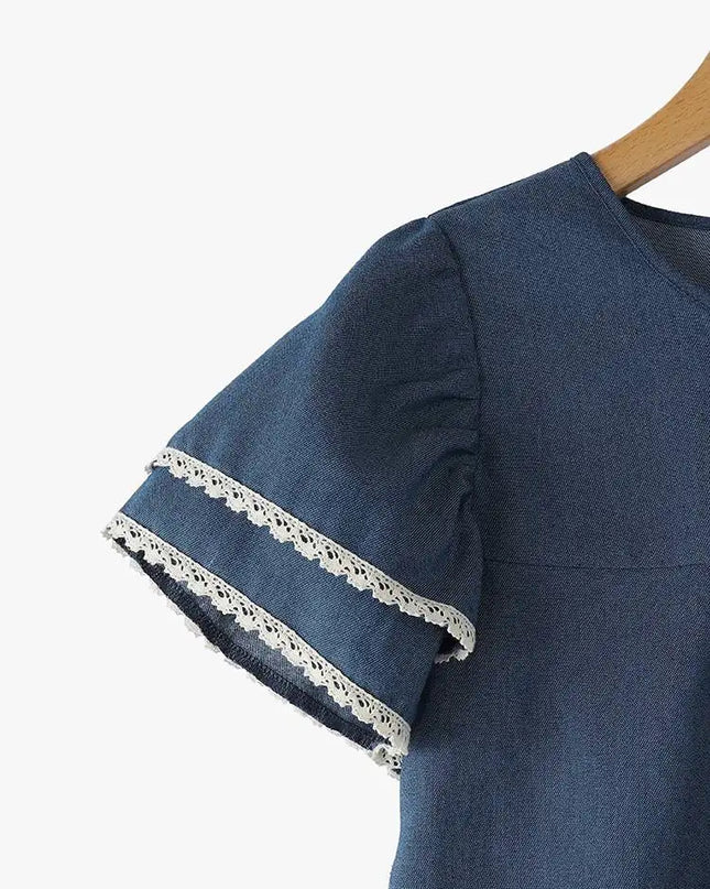 Zanzea Lace Patchwork Denim Blouse – Casual Summer Top for Women