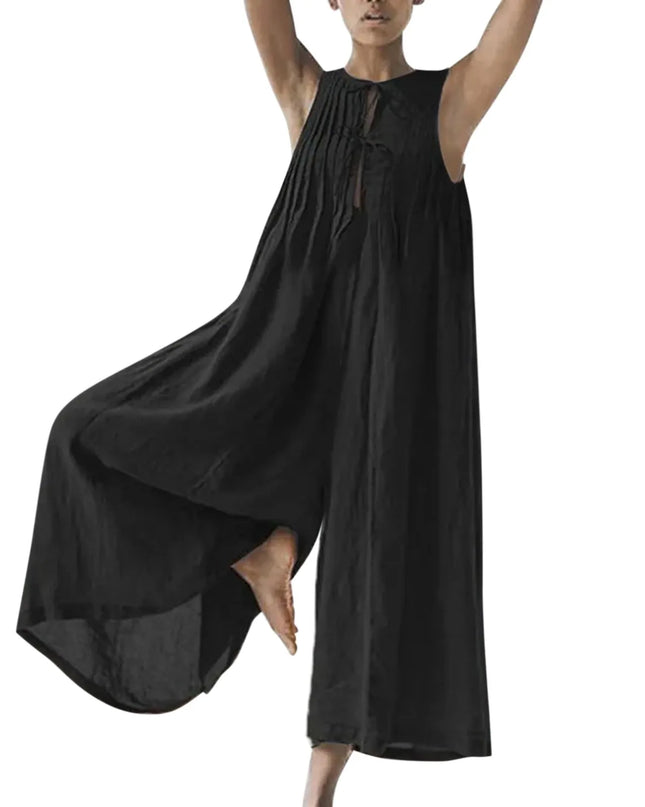 Oversized Chiffon Wide‑Leg Jumpsuit – Sleeveless V‑Neck Summer Romper