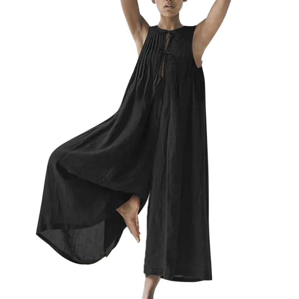 Oversized Chiffon Wide‑Leg Jumpsuit – Sleeveless V‑Neck Summer Romper