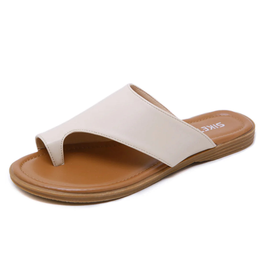 Women’s Flat Leather-Look Thong Sandals-HighTouch