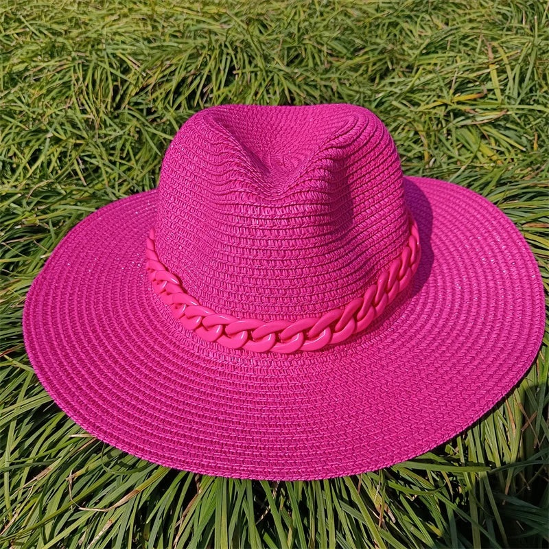 Adjustable Flat‑Top Yellow Straw Fedora-HighTouch