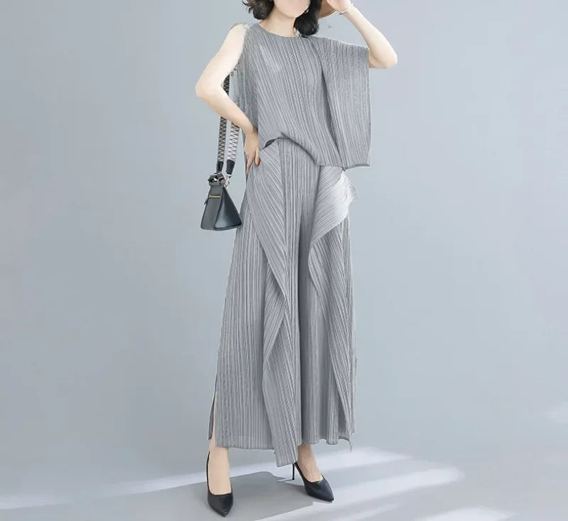 Tri-Crepe Pleated Slimming Mermaid Pants for Women Elegant & Trendy-HighTouch