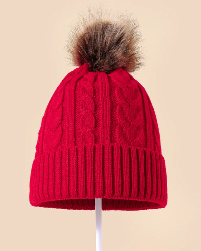 Plush-Pom Knit Flap Beanie for Women