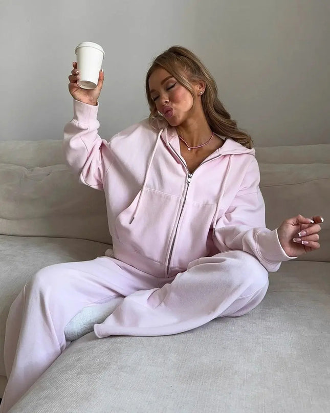 Women's Zip-Up Hoodie & Long Pants Set