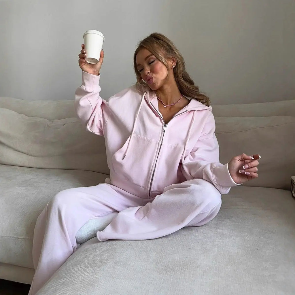 Women's Zip-Up Hoodie & Long Pants Set